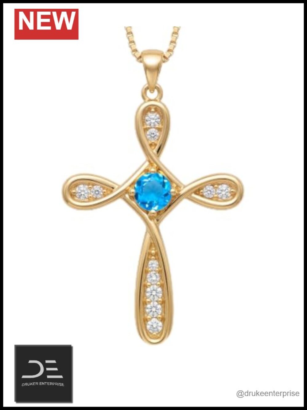 14K Gold Plated Birthstone Cross Pendant Necklace for Women